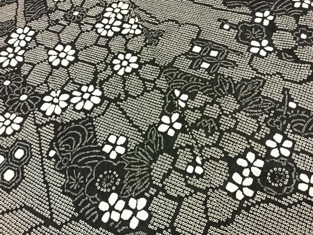 平和屋着物●豪華振袖 総絞り 草花文 黒地 正絹 逸品 AABG4320fy