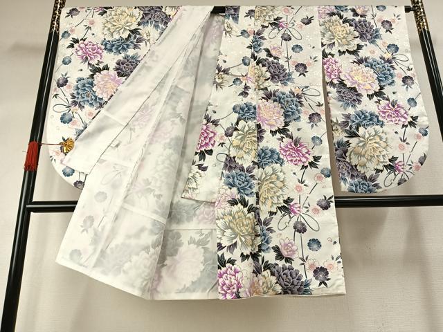 平和屋着物●小振袖 二尺袖 草花文 金彩 洗える着物 AABG4321fy