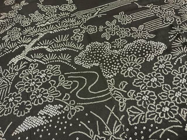 平和屋着物●訪問着 総絞り 流水花文 黒地 正絹 逸品 未使用 AABG4349fy