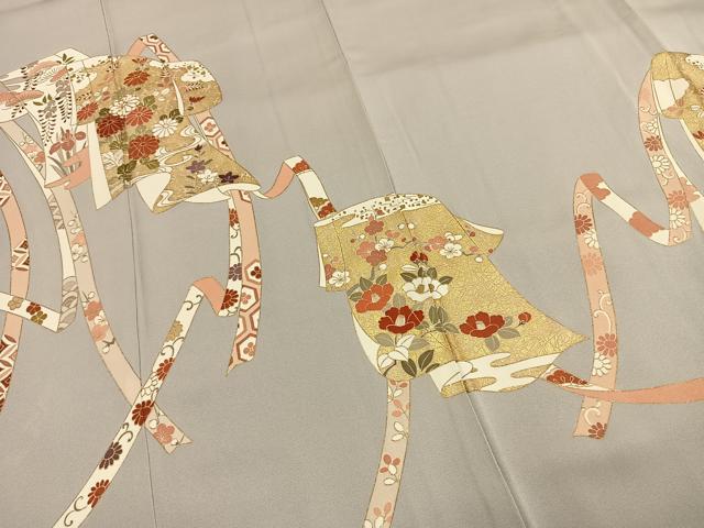 平和屋着物●豪華色留袖 友禅 駒刺繍 熨斗花文 金彩 正絹 逸品 AABG4351fy