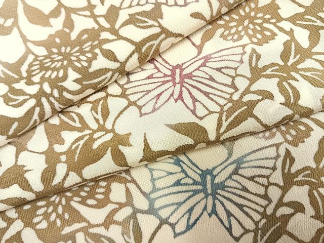 平和屋着物●上質な小紋 型染め 花蝶文 暈し染め 鬼しぼ縮緬 正絹 逸品 AABG4352fy