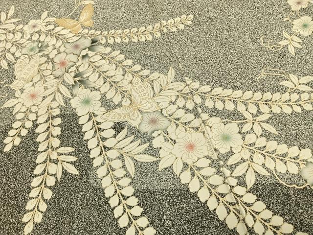 平和屋着物●訪問着 駒刺繍 辻が花 舞蝶文 金彩 正絹 逸品 AABG4356fy