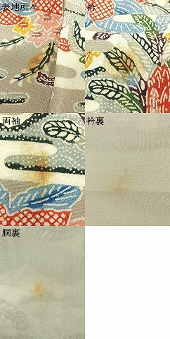 平和屋着物●上質な小紋 紅型 草葉文 鬼しぼ縮緬 正絹 逸品 AABG4357fy