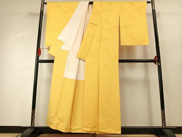 平和屋着物●上質な色無地 舞花地紋 花葉色 正絹 逸品 AABG4361fy
