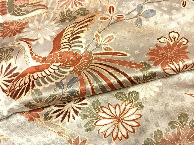 平和屋着物●訪問着 刺繍 花鳥文 暈し染め 金糸 金彩 正絹 逸品 AABG4364fy