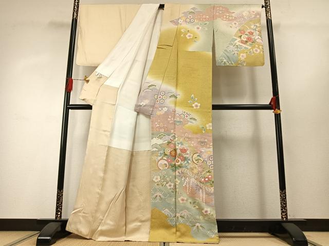 平和屋着物●訪問着 駒刺繍 道長花文 暈し染め 金彩 正絹 逸品 AABG4367fy