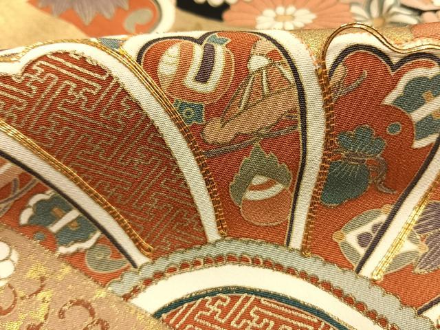 平和屋着物●豪華黒留袖 友禅 駒刺繍 熨斗花文 金彩 正絹 逸品 AABG4368fy