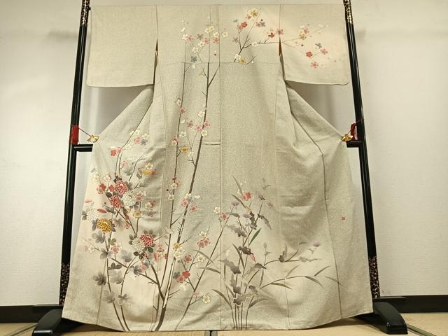 平和屋着物●訪問着 友禅 作家物 枝花文 暈し染め 金彩 正絹 逸品 AABG4369fy