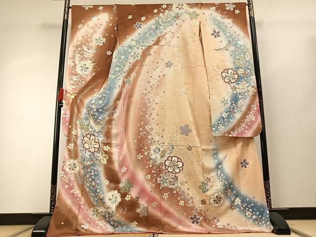 平和屋着物●豪華振袖 花蝶文 暈し染め 金銀彩 正絹 逸品 AABG4370fy