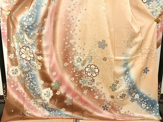 平和屋着物●豪華振袖 花蝶文 暈し染め 金銀彩 正絹 逸品 AABG4370fy