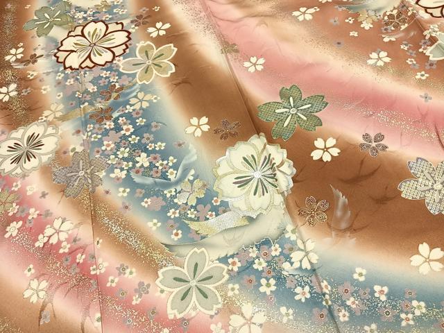 平和屋着物●豪華振袖 花蝶文 暈し染め 金銀彩 正絹 逸品 AABG4370fy