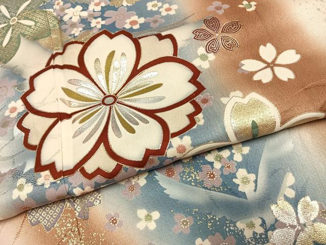 平和屋着物●豪華振袖 花蝶文 暈し染め 金銀彩 正絹 逸品 AABG4370fy
