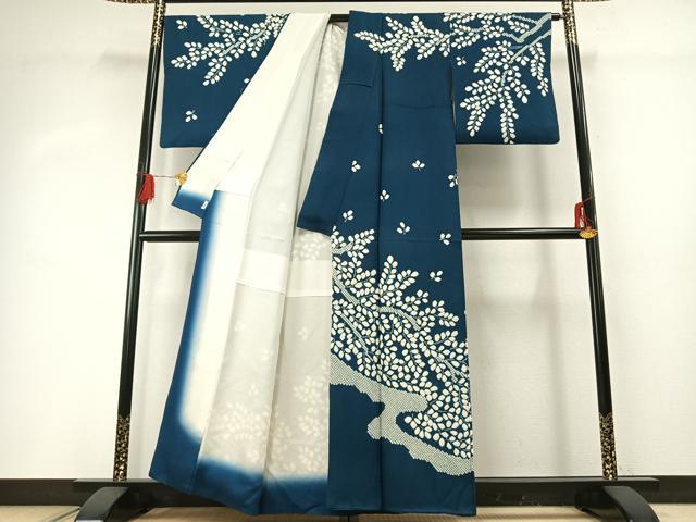平和屋着物●訪問着 絞り 舞葉文 正絹 逸品 AABG4371fy