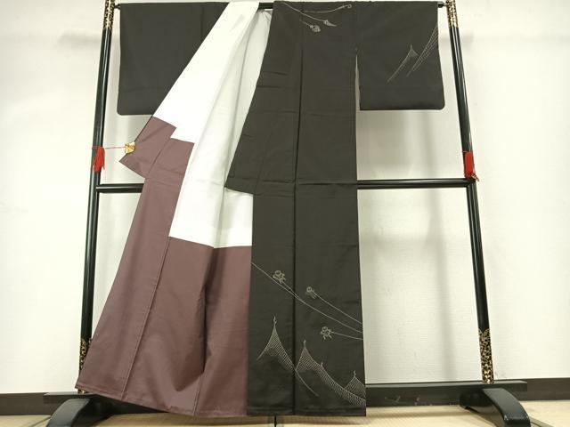 平和屋着物●訪問着 本場大島紬 総刺繍 人物文 正絹 逸品 AABG4373fy