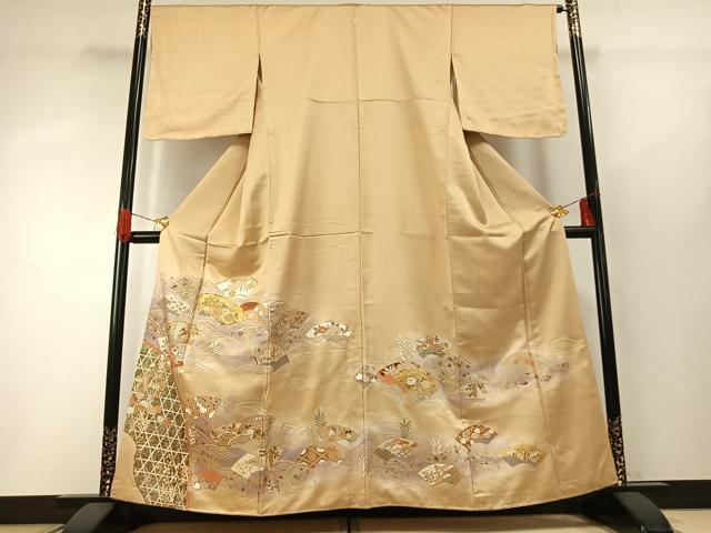 平和屋着物●豪華色留袖 駒刺繍 地紙花文 暈し染め 金銀彩 正絹 逸品 AABG4377fy