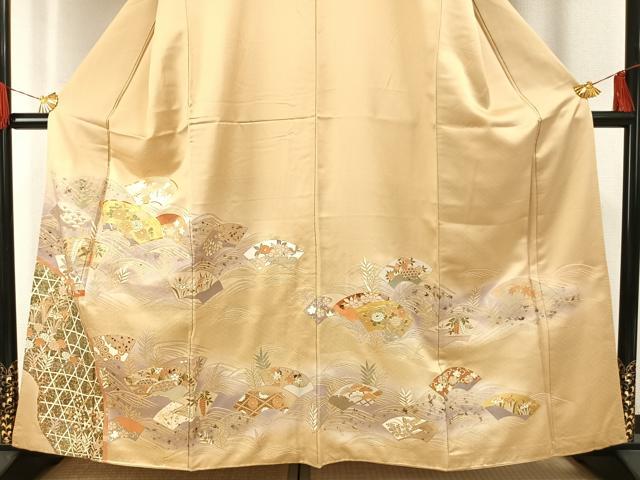 平和屋着物●豪華色留袖 駒刺繍 地紙花文 暈し染め 金銀彩 正絹 逸品 AABG4377fy