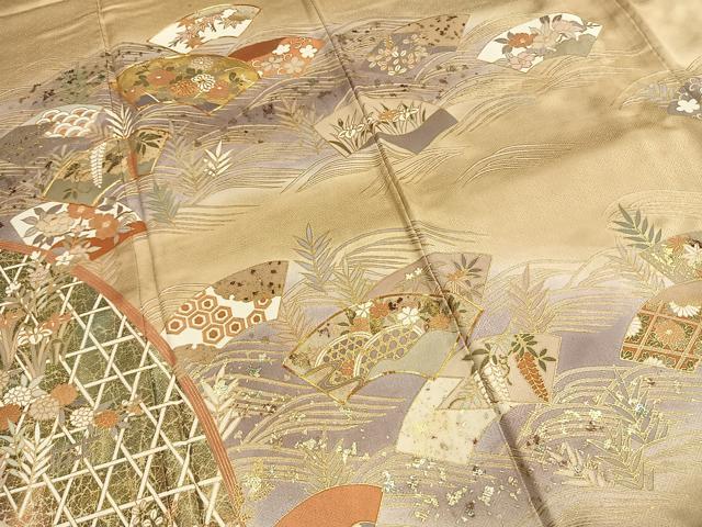 平和屋着物●豪華色留袖 駒刺繍 地紙花文 暈し染め 金銀彩 正絹 逸品 AABG4377fy