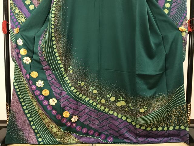 平和屋着物●豪華振袖 駒刺繍 舞花文 金彩 正絹 逸品 AABG4378fy