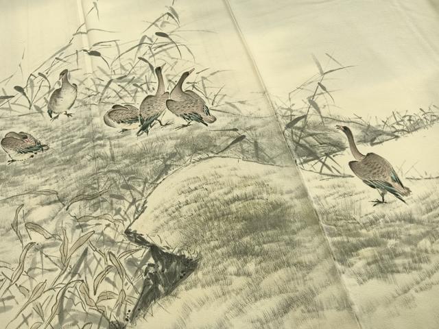 平和屋着物●訪問着 作家物 手描き 水鳥 正絹 逸品 AABG4379fy