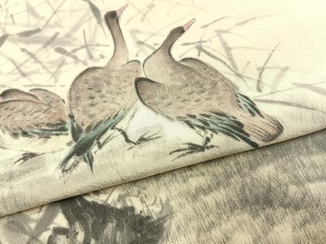 平和屋着物●訪問着 作家物 手描き 水鳥 正絹 逸品 AABG4379fy