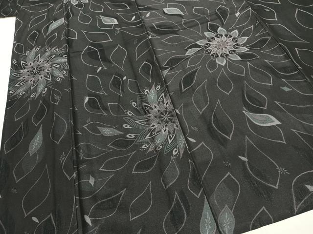 平和屋着物▽上質な小紋 単衣 吉祥花文 黒地 やまと誂製 正絹 逸品 AABG4385fy