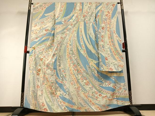 平和屋着物●豪華振袖 駒刺繍 熨斗花鳥文 金彩 正絹 逸品 AABG4386fy