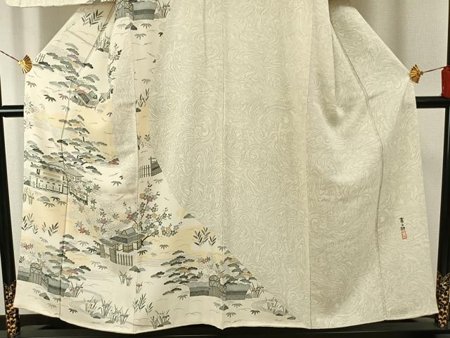 平和屋着物●手染屋 吉兵衛 訪問着 風景文 正絹 逸品 AABG4397fy