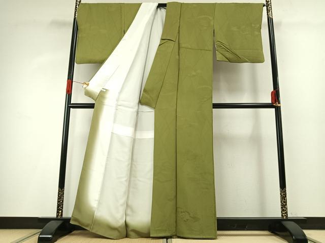 平和屋着物●上質な色無地 雪輪地紋 青丹色 正絹 逸品 AABG4403fy