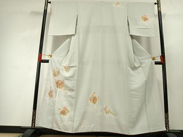 平和屋着物●十日町老舗ブランド 吉澤友禅 吾妻徳穂 訪問着 刺繍 草花文 金彩 正絹 逸品 AABG4405fy