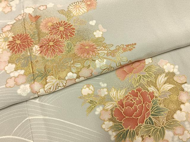 平和屋着物●十日町老舗ブランド 吉澤友禅 吾妻徳穂 訪問着 刺繍 草花文 金彩 正絹 逸品 AABG4405fy