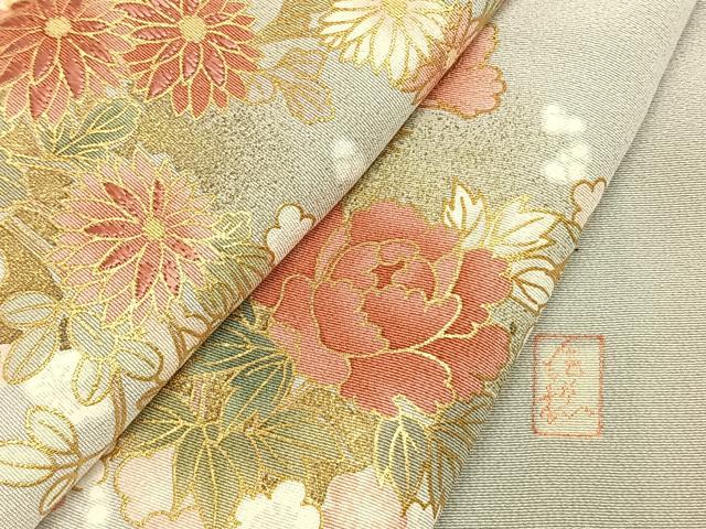 平和屋着物●十日町老舗ブランド 吉澤友禅 吾妻徳穂 訪問着 刺繍 草花文 金彩 正絹 逸品 AABG4405fy