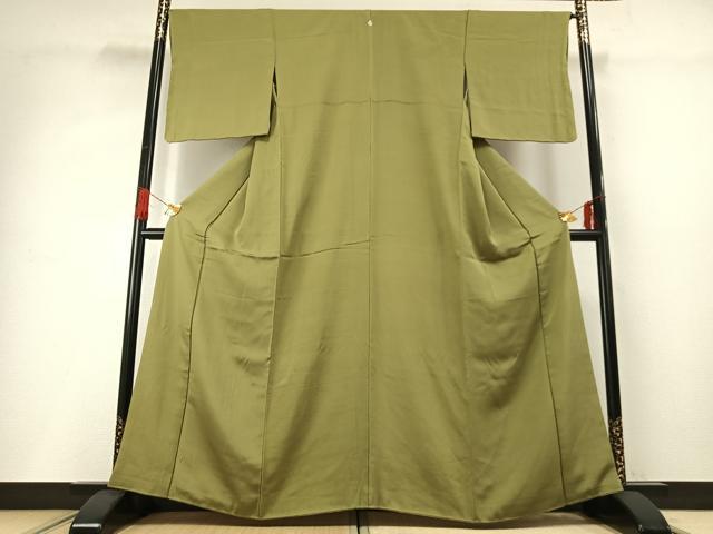平和屋着物●お召 青朽葉色 正絹 逸品 未使用 AABG4407fy