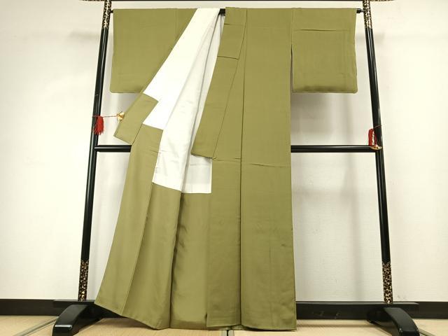 平和屋着物●お召 青朽葉色 正絹 逸品 未使用 AABG4407fy