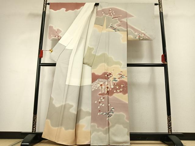 平和屋着物●創業460年・千總 訪問着 刺繍 風景花文 暈し染め 正絹 逸品 AABG4410fy