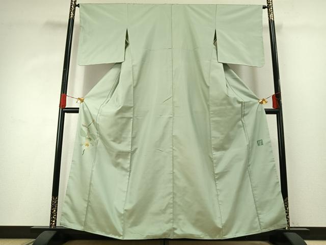 平和屋着物●西陣 宮階織物 宮繍苑 里葉 訪問着 紬地 草花文 正絹 逸品 未使用 AABG4411fy