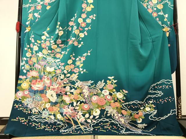 平和屋着物●豪華振袖 友禅 枝花文 暈し染め 正絹 逸品 AABG4412fy