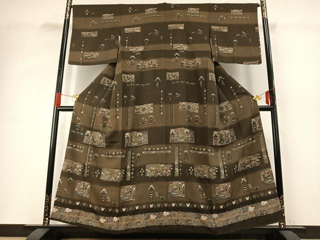 平和屋着物●訪問着 総刺繍 古代壁画文様 暈し染め 金糸 正絹 逸品 AABG4415fy