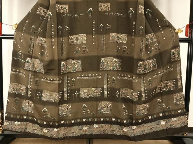 平和屋着物●訪問着 総刺繍 古代壁画文様 暈し染め 金糸 正絹 逸品 AABG4415fy
