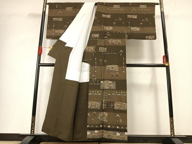 平和屋着物●訪問着 総刺繍 古代壁画文様 暈し染め 金糸 正絹 逸品 AABG4415fy