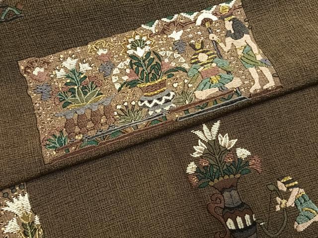 平和屋着物●訪問着 総刺繍 古代壁画文様 暈し染め 金糸 正絹 逸品 AABG4415fy