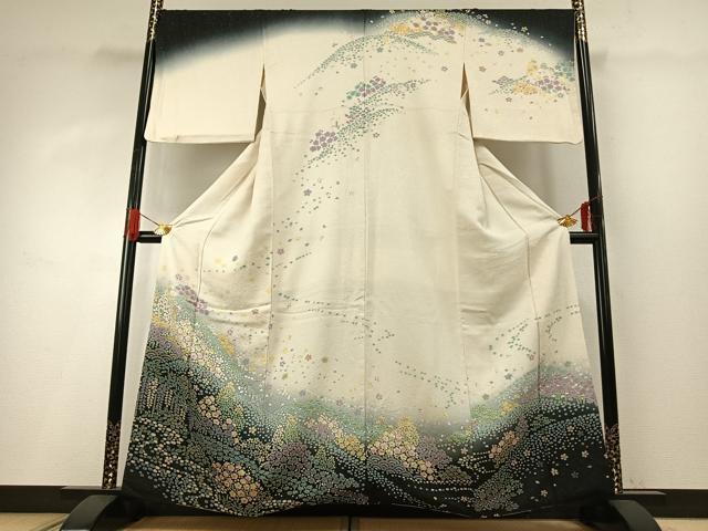 平和屋着物●訪問着 おぼろ染め 襲絞り 松竹梅 暈し染め 銀通し地 正絹 逸品 AABG4417fy