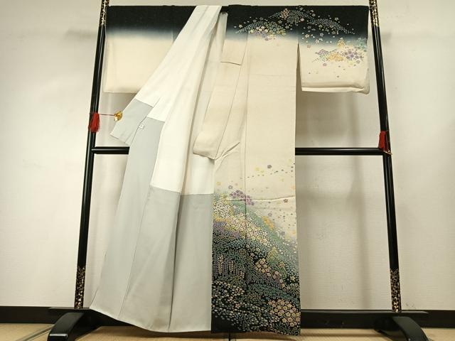 平和屋着物●訪問着 おぼろ染め 襲絞り 松竹梅 暈し染め 銀通し地 正絹 逸品 AABG4417fy