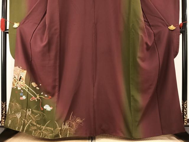 平和屋着物●豪華振袖 駒刺繍 総刺繍 御所車人物花文 暈し染め 金銀糸 正絹 逸品 AABG4432fy