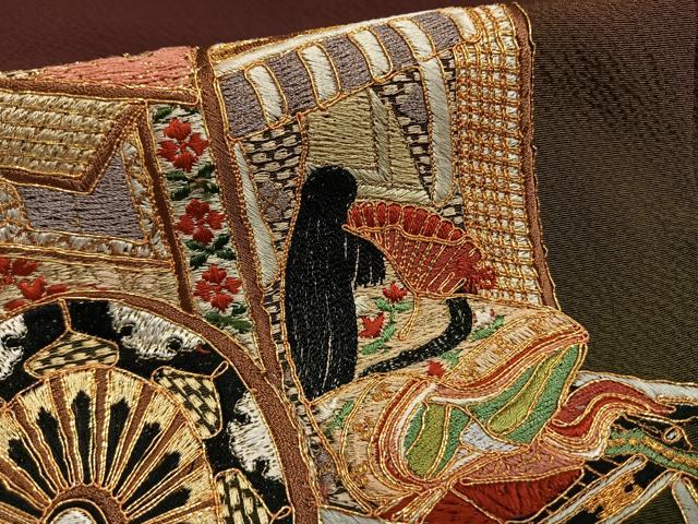 平和屋着物●豪華振袖 駒刺繍 総刺繍 御所車人物花文 暈し染め 金銀糸 正絹 逸品 AABG4432fy