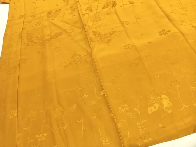平和屋着物●振袖用長襦袢 袷 花蝶地紋 山吹茶色 半衿刺繍 正絹 逸品 AABG4434fy