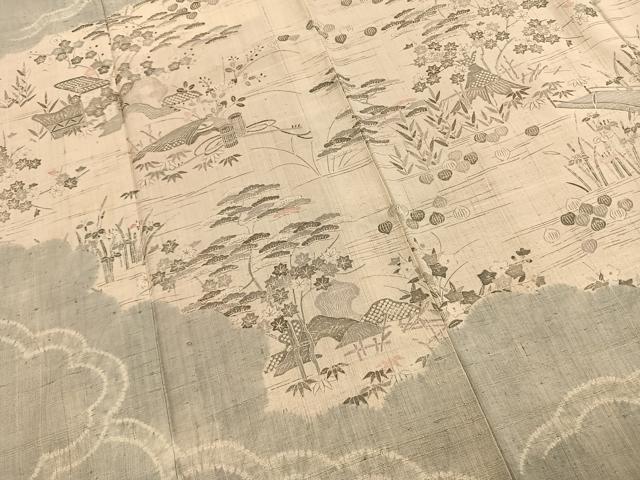 平和屋着物●染織の名門 しょうざん 生紬 訪問着 風景文 正絹 逸品 AABG4438fy