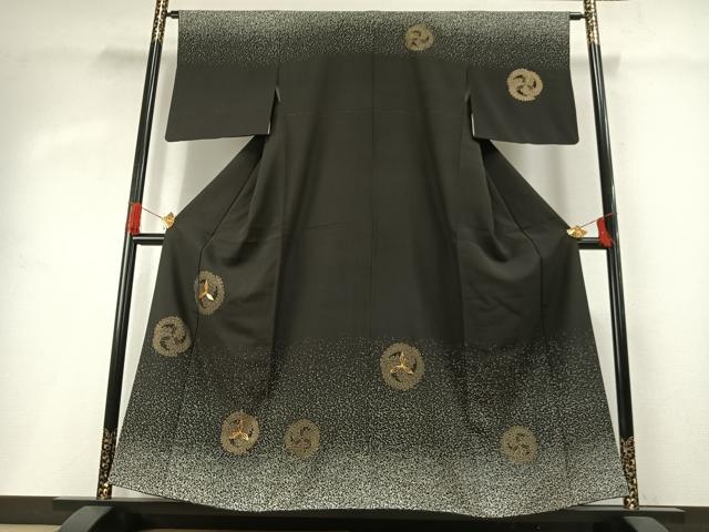 平和屋着物●訪問着　駒刺繍　吉祥文様　黒地　金彩　正絹　逸品　AABG4445fy 平和屋着物○訪問着 駒刺繍 吉祥文様 黒地 金彩 正絹 逸品 AABG4445fy