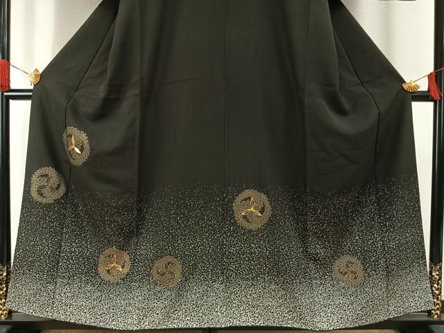 平和屋着物●訪問着 駒刺繍 吉祥文様 黒地 金彩 正絹 逸品 AABG4445fy