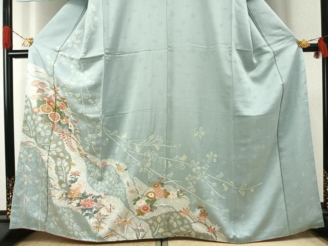 平和屋着物●訪問着 駒刺繍 絞り 草花文 金彩 正絹 逸品 AABG4447fy
