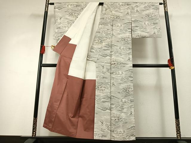 平和屋着物●本場大島紬 白大島 風景文 正絹 逸品 AABG4453fy